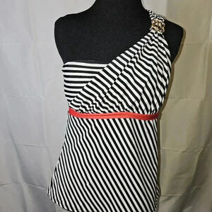 Allen B one shoulder stripe bathingsuit top‎